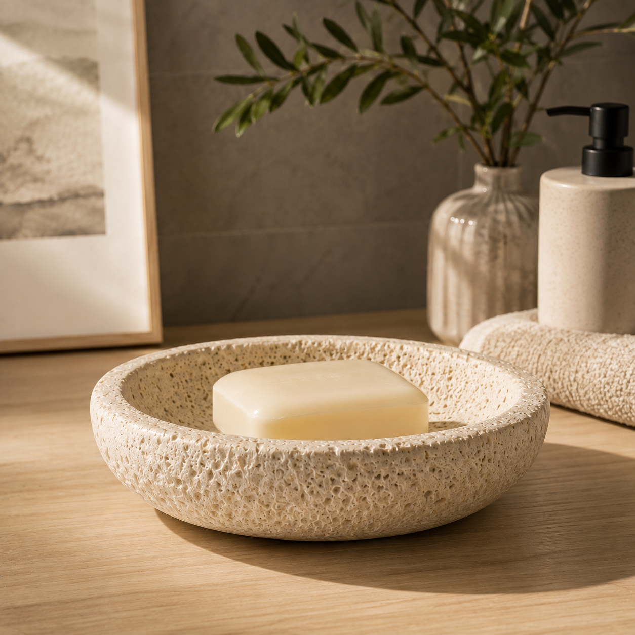 Wabi‑Sabi Travertine Texture Soap Dish