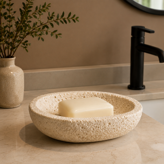 Wabi‑Sabi Travertine Texture Soap Dish