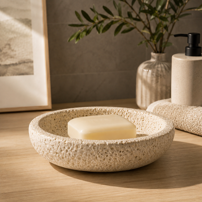 Wabi‑Sabi Travertine Texture Soap Dish
