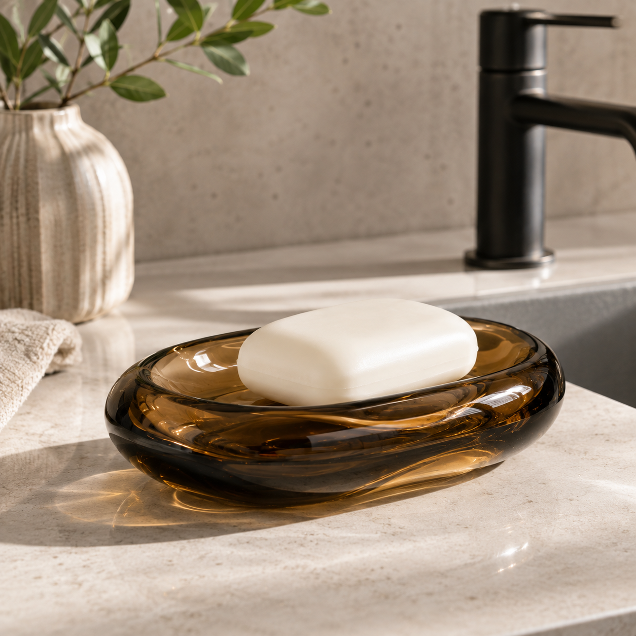 Transparent Amber Pebble Soap Dish