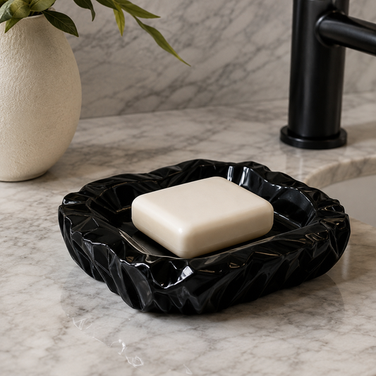 Black Crinkle‑Texture Art Soap Dish