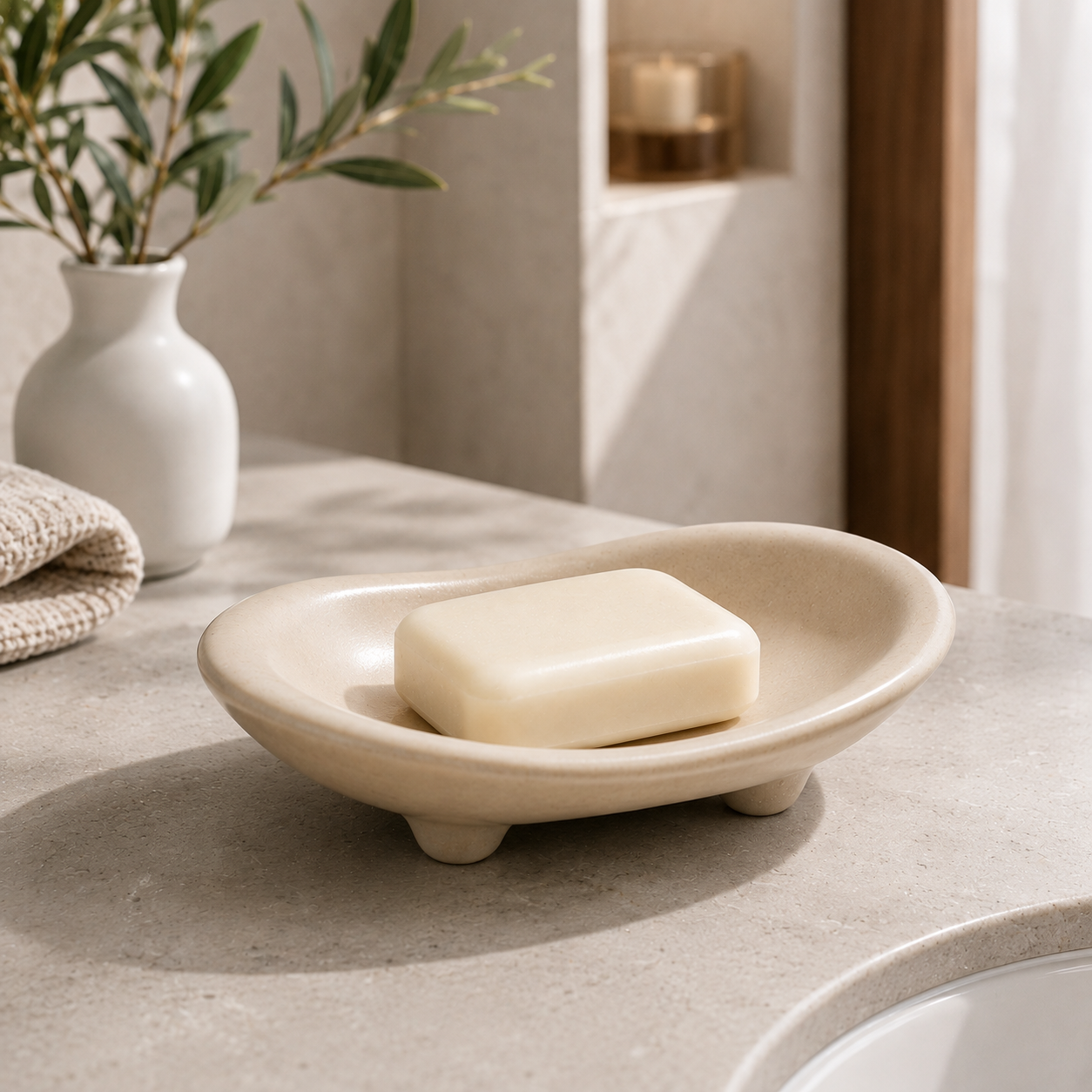 Beige Three‑Leg Irregular Soap Dish