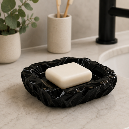 Black Crinkle‑Texture Art Soap Dish