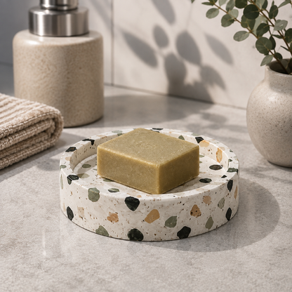 Multi‑Color Terrazzo Round Soap Dish